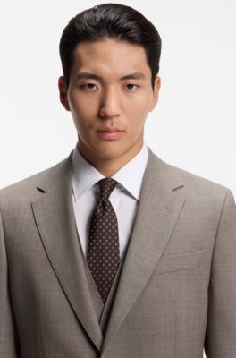 Micro-patterned slim-fit suit in Italian virgin wool, Light Brown