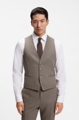 Micro-patterned slim-fit suit in Italian virgin wool, Light Brown