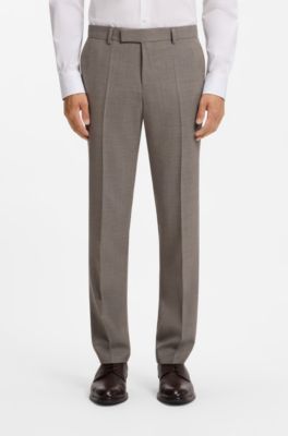 Micro-patterned slim-fit suit in Italian virgin wool, Light Brown
