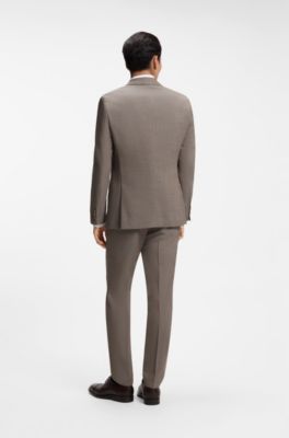 Micro-patterned slim-fit suit in Italian virgin wool, Light Brown