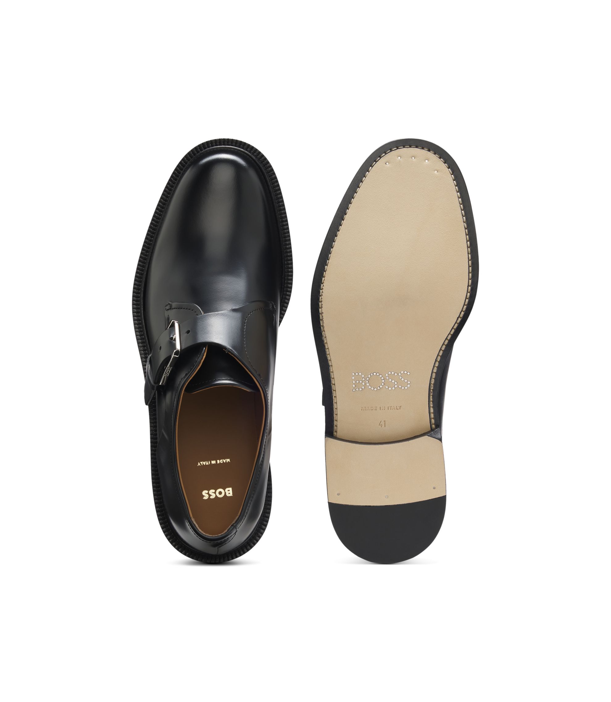 BOSS - Runway monk shoes in Italian leather - Black