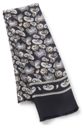 Foulard en soie &agrave; motif cachemire, Bleu fonc&eacute;