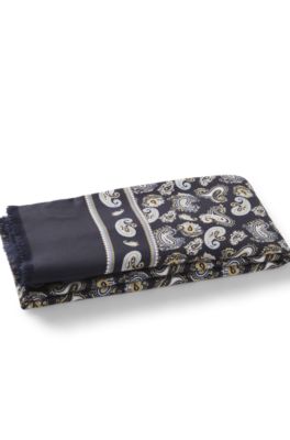 Foulard en soie &agrave; motif cachemire, Bleu fonc&eacute;