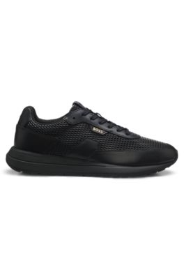 Lace-up leather sneakers, Black