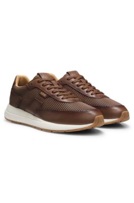 Lace-up leather sneakers, Brown