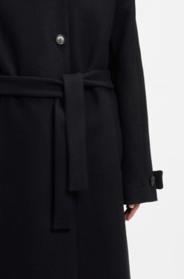 Belted wool-blend coat in a relaxed fit, Light Blue