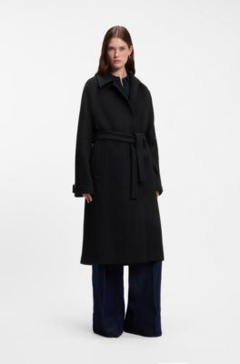 Belted wool-blend coat in a relaxed fit, Light Blue