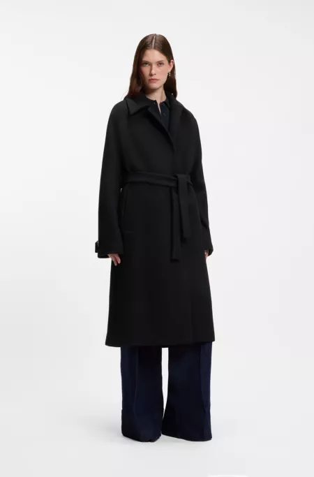 Belted wool-blend coat in a relaxed fit