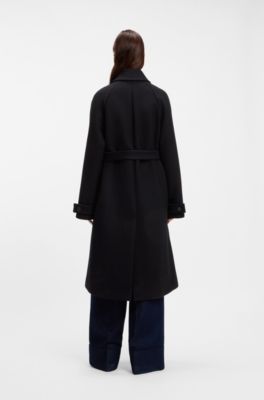 Belted wool-blend coat in a relaxed fit, Light Blue