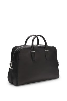 Bolsa de viaje de pasarela en piel con logo grabado, Negro