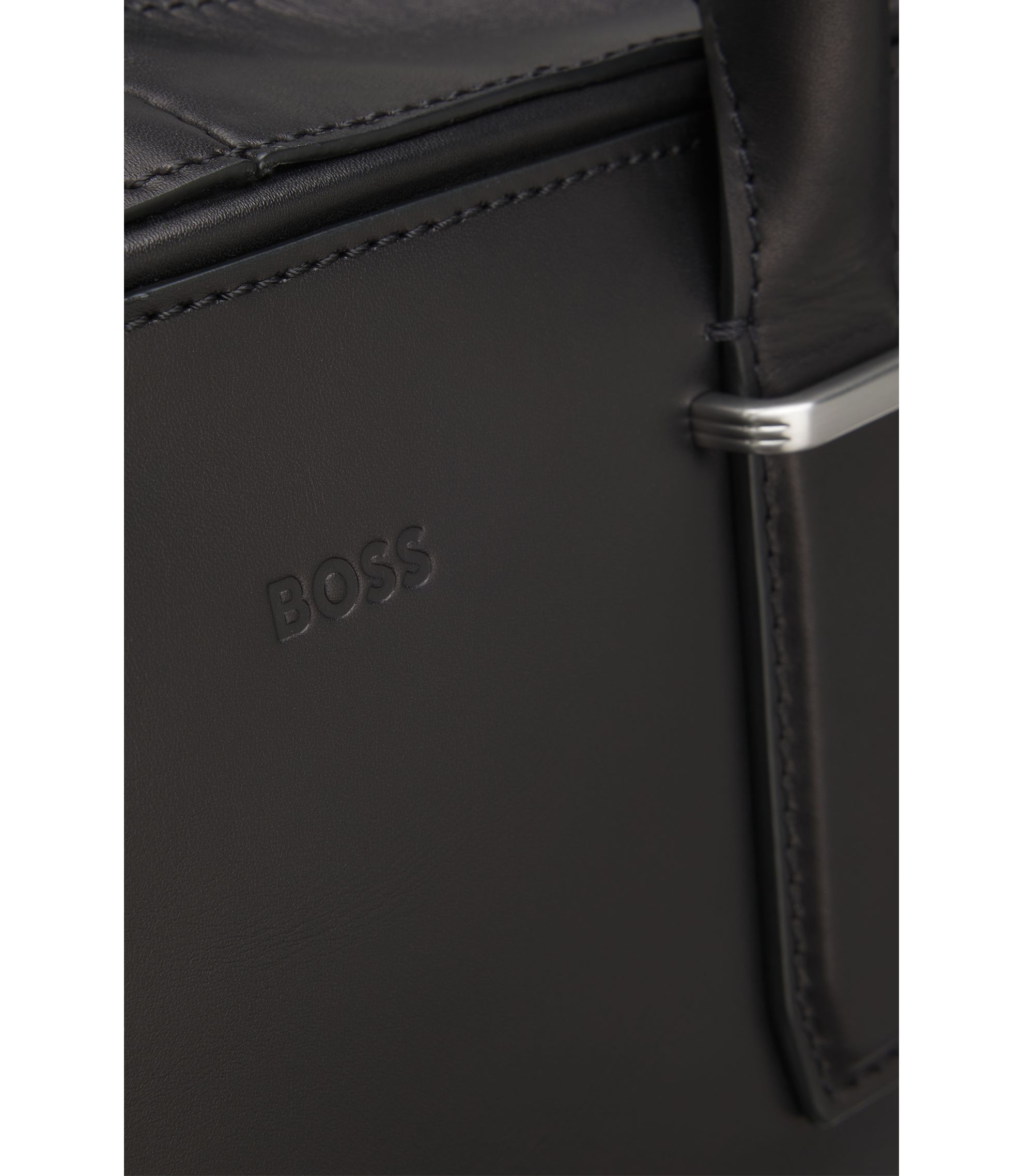 BOSS - Runway holdall in leather with embossed logo - Black