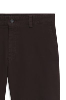 Chinos in structured stretch cotton, Dark Brown