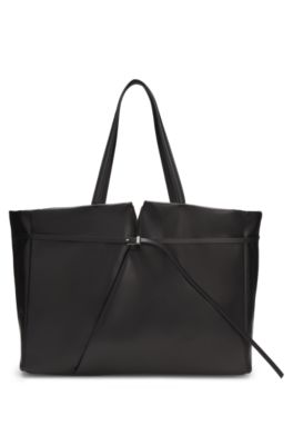 Runway BOSS Revers tote bag in leather, Black
