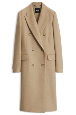 Regular-fit coat in a patterned wool blend, Beige