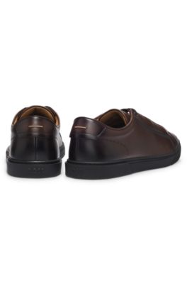 Low-cut sneakers in premium brushed leather, Dark Brown