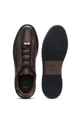 Low-cut sneakers in premium brushed leather, Dark Brown