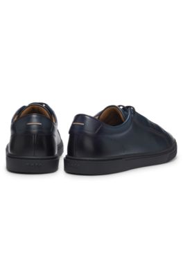 Low-cut sneakers in premium brushed leather, Dark Blue