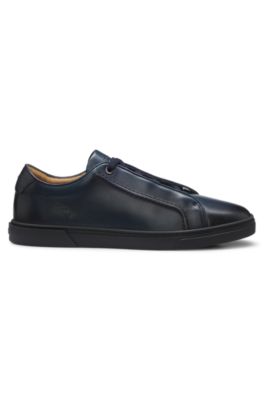 Low-cut sneakers in premium brushed leather, Dark Blue