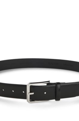Grained leather belt with bomb&eacute; construction, Black