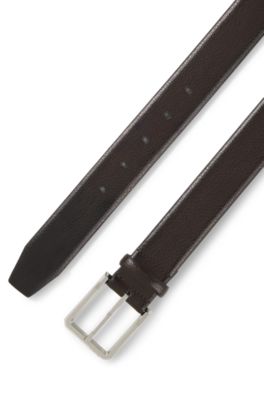Grained leather belt with bomb&eacute; construction, Dark Brown