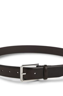 Grained leather belt with bomb&eacute; construction, Dark Brown