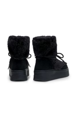Platform boots with faux-fur uppers, Black