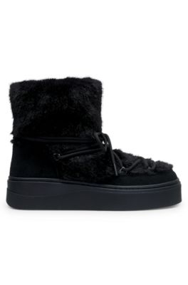 Platform boots with faux-fur uppers, Black