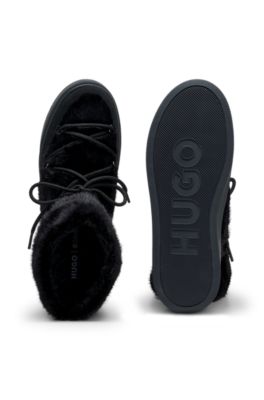 Platform boots with faux-fur uppers, Black