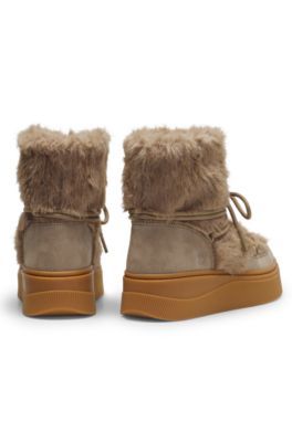 Platform boots with faux-fur uppers, Brown