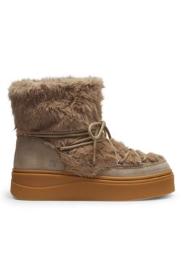 Platform boots with faux-fur uppers, Brown