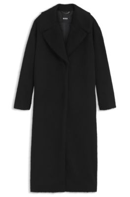 Abrigo de corte cocoon en tejido con textura, Negro
