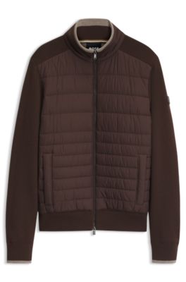 Zipper-front casual jacket in virgin wool, Dark Brown