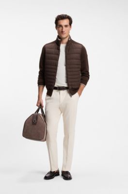 Zipper-front casual jacket in virgin wool, Dark Brown