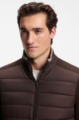 Zipper-front casual jacket in virgin wool, Dark Brown