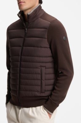 Zipper-front casual jacket in virgin wool, Dark Brown