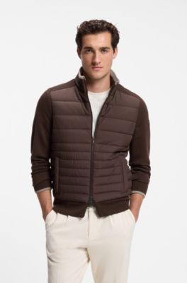 Zipper-front casual jacket in virgin wool, Dark Brown