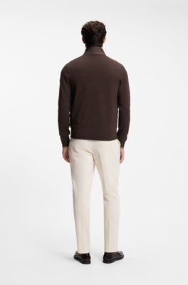 Zipper-front casual jacket in virgin wool, Dark Brown