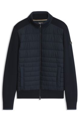 Chaqueta casual en lana virgen con cremallera, Azul oscuro