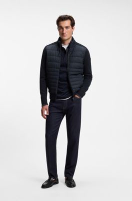 Zipper-front casual jacket in virgin wool, Dark Blue