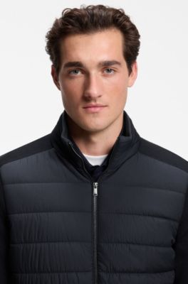 Zipper-front casual jacket in virgin wool, Dark Blue