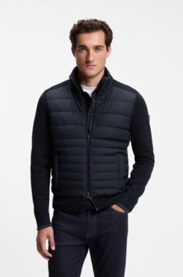 Zipper-front casual jacket in virgin wool, Dark Blue