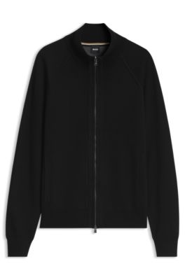 Zippered cardigan crafted from virgin wool, Black