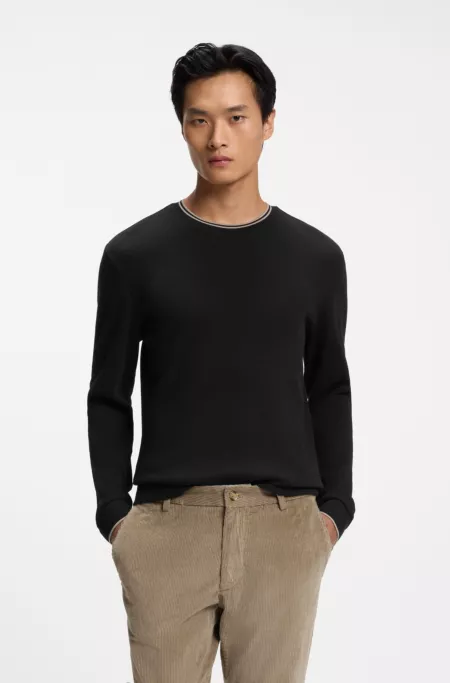 Long-sleeve T-shirt in waffle-textured stretch cotton