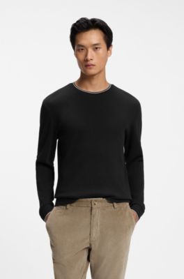 Camiseta de manga larga de algod&oacute;n el&aacute;stico con estructura de rejilla, Negro