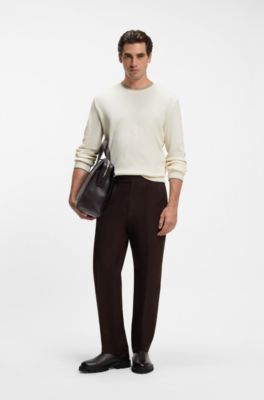 Long-sleeve T-shirt in waffle-textured stretch cotton, White