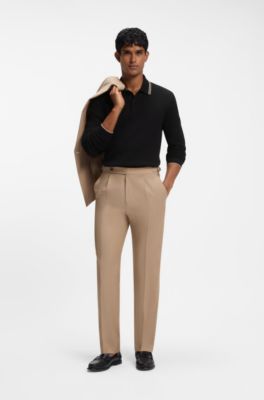 Waffle-textured polo shirt in stretch cotton, Black