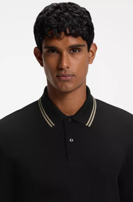 Waffle-textured polo shirt in stretch cotton