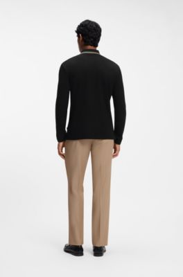 Waffle-textured polo shirt in stretch cotton, Black