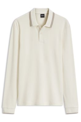 Waffle-textured polo shirt in stretch cotton, White