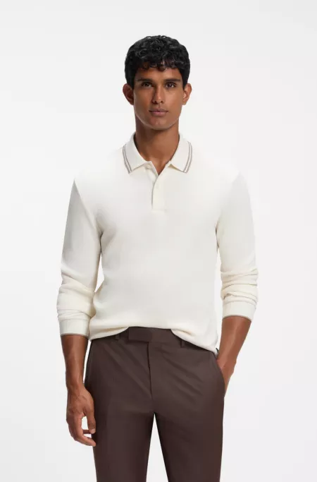 Waffle-textured polo shirt in stretch cotton